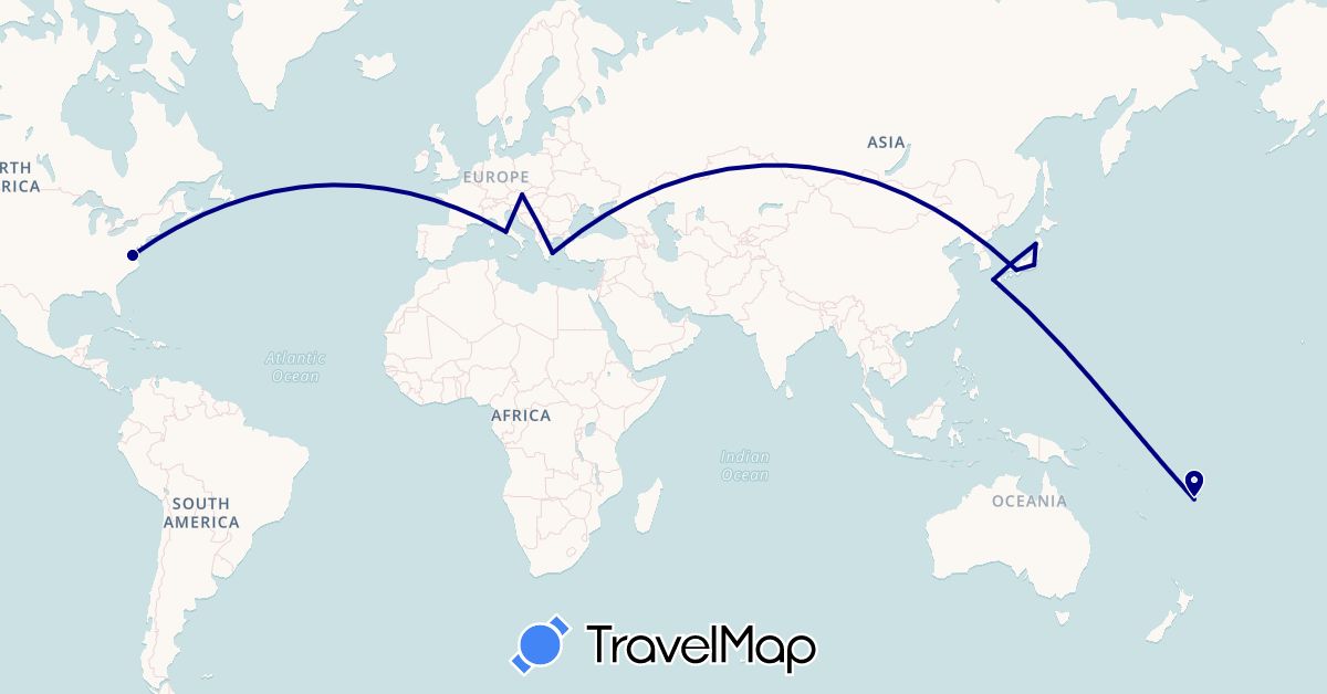 TravelMap itinerary: driving in Austria, Fiji, Greece, Italy, Japan, United States (Asia, Europe, North America, Oceania)